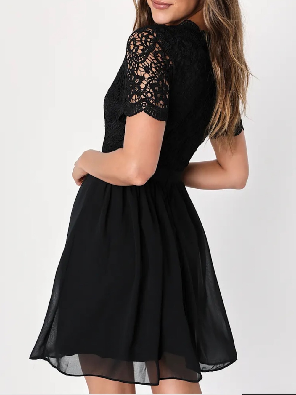 NWT Lulus Black Lace Bodice Short Sleeve Women's Dress